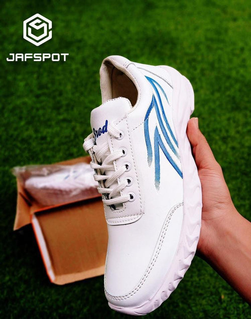 Men's Athletic Running Sneakers, White With Blue Lines - Stylo Collections